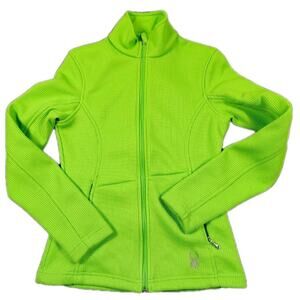 Spyder Core Sweater Jacket Women's Small Neon Green Full Zip Knit Fleece Lined